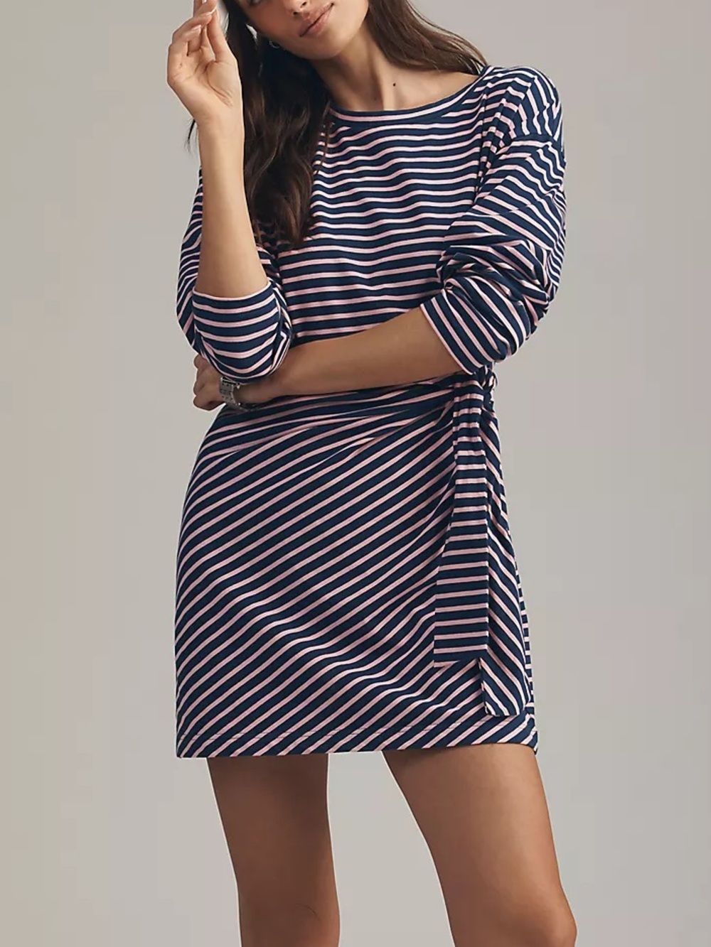 NWT Anthropologie Daily Practice Striped Long-Sleeve Mini Dress Pink and Blue
